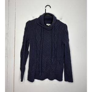 Ll Bean Sweater Womens Extra Small Navy Cableknit Funnel Neck Cotton Signature